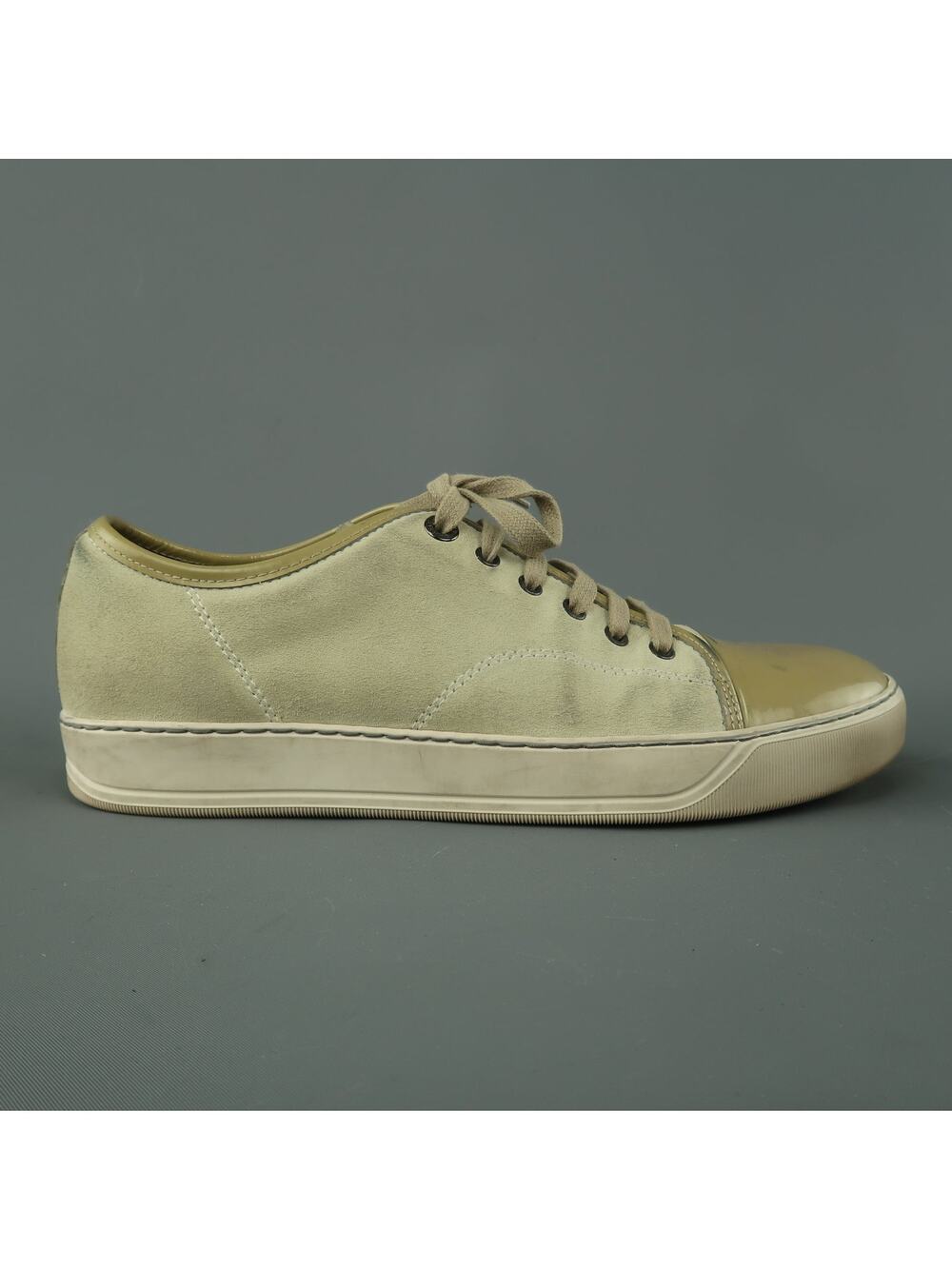 LANVIN Size 9 Beige Suede & Patent Leather Lace Up Sneakers